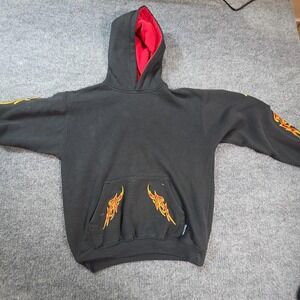 Silver Point Hoodie Youth Medium Black Pullover Fleece Flame Sleeve Graphic